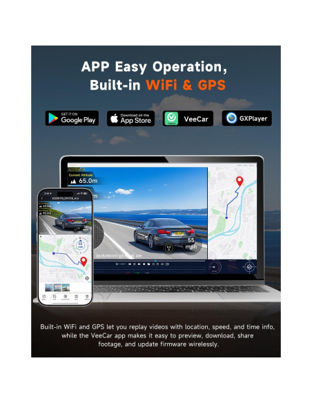 Cámara Dash 4K GT820 Doble Canal 345 Fisheye WiFi GPS