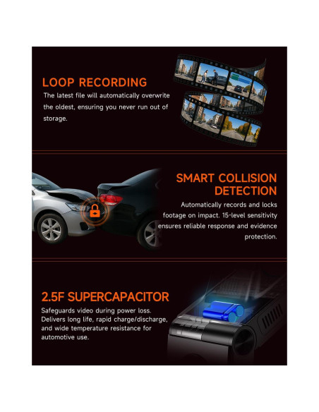 Cámara Dash 4K GT820 Doble Canal 345 Fisheye WiFi GPS