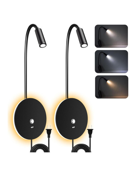 Luz de Lectura de Pared ERAY con USB y 3 Colores - Paquete de 2