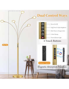 Lámpara de Pie LED Dimmable Dorada 2250LM con Control Remoto 2
