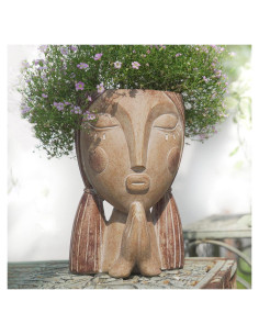 Maceta de cara pintada a mano Saysmile - Orando 17.95x11.48 cm