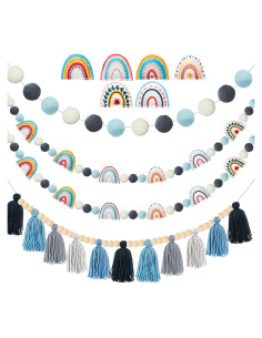 Guirnalda de Fieltro Boho QOUBAI 4 Pcs Decoración Aula Azul