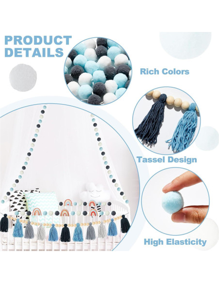 Guirnalda de Fieltro Boho QOUBAI 4 Pcs Decoración Aula Azul Guirnalda de Fieltro Boho QOUBAI 4 Pcs Decoración Aula Azul