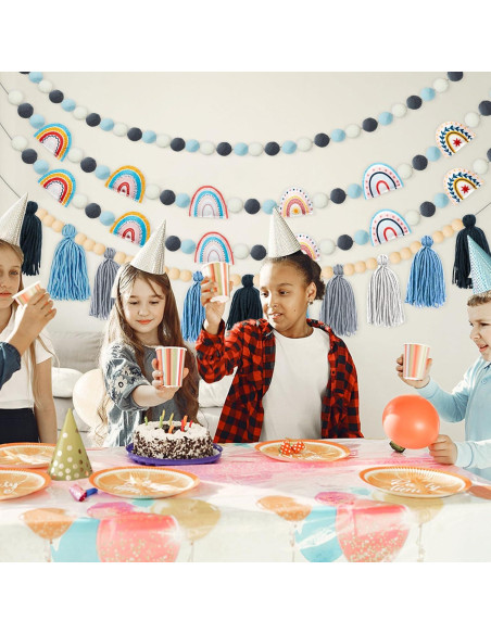 Guirnalda de Fieltro Boho QOUBAI 4 Pcs Decoración Aula Azul Guirnalda de Fieltro Boho QOUBAI 4 Pcs Decoración Aula Azul