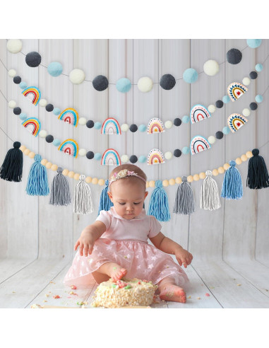 Guirnalda de Fieltro Boho QOUBAI 4 Pcs Decoración Aula Azul