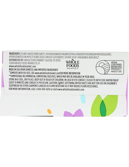 Hojas de Suavizante de Tela Lavanda 80 Unidades Whole Foods