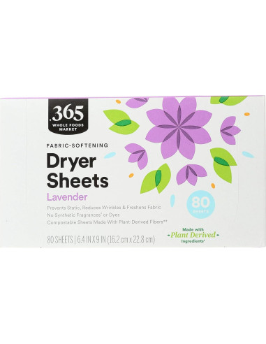 Hojas de Suavizante de Tela Lavanda 80 Unidades Whole Foods