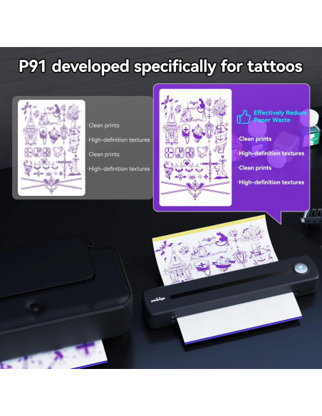 Impresora de Plantillas de Tatuaje PeriPage P91 Inalámbrica
