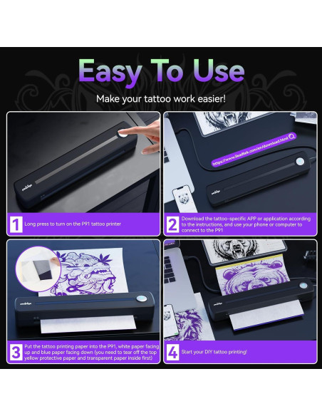 Impresora de Plantillas de Tatuaje PeriPage P91 Inalámbrica