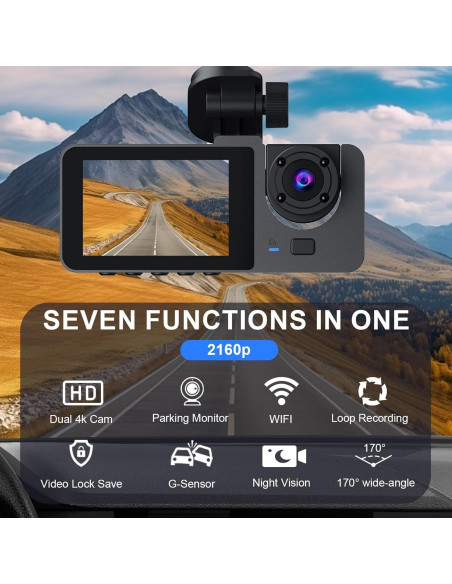 Cámara de tablero delantera y trasera 4K Genérico GPS WiFi