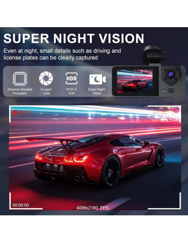 Cámara de tablero delantera y trasera 4K Genérico GPS WiFi