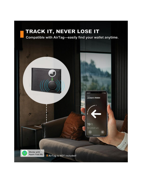 Billetera de Hombre VISWORLD de Cuero con Soporte para AirTag