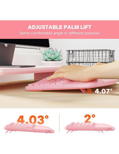 Teclado y Ratón Ergonómicos Meetion Rosa Inalámbricos USB