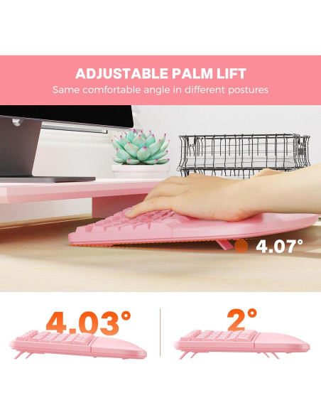 Teclado y Ratón Ergonómicos Meetion Rosa Inalámbricos USB