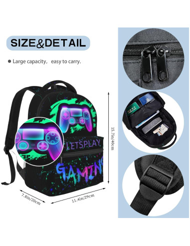 Mochila Escolar Niños 8-10 Años Gamepad Resistente Agua