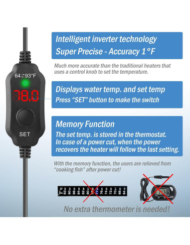 Calentador de Acuario Mini Waayon 30W Ajustable 15-23L