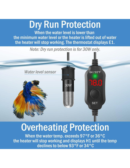 Calentador de Acuario Mini Waayon 30W Ajustable 15-23L