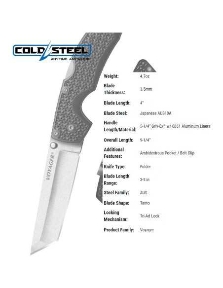 Cuchillo Plegable Cold Steel Voyager Grande Punta Tanto 10.16 cm