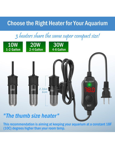 Calentador de Acuario Mini Waayon 30W Ajustable 15-23L