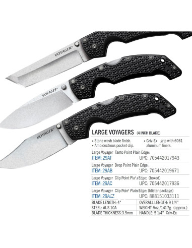 Cuchillo Plegable Cold Steel Voyager Grande Punta Tanto 10.16 cm