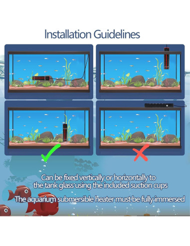 Calentador de Acuario Buinto 1200W Sumergible con Control LED