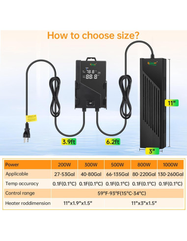 Calentador de Acuario Hygger 500W para 250-500 Litros