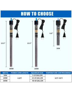 Calentador de Acuario FREESEA 300W con Termómetro Sumergible 2