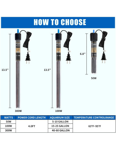 Calentador de Acuario FREESEA 300W con Termómetro Sumergible