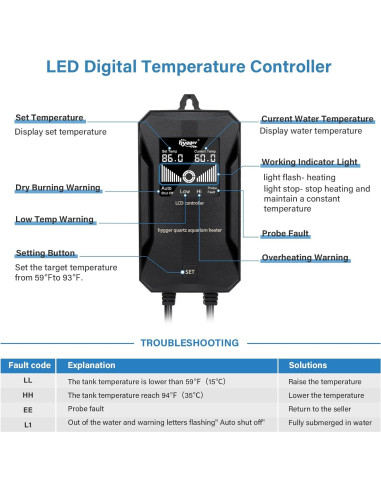 Calentador de Acuario Hygger 500W con Controlador Digital