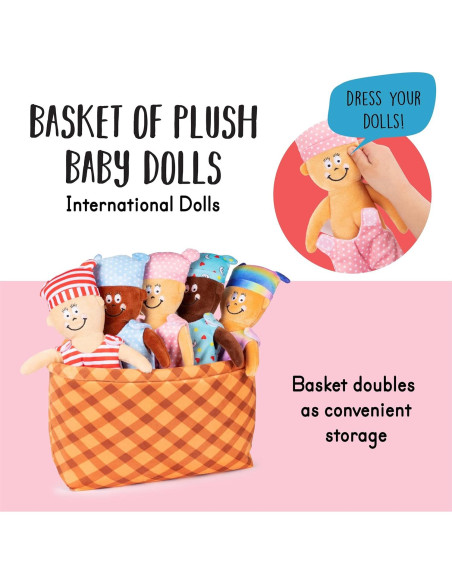 Cesta de Bebés con 5 Muñecas Multiculturales Plush Creations
