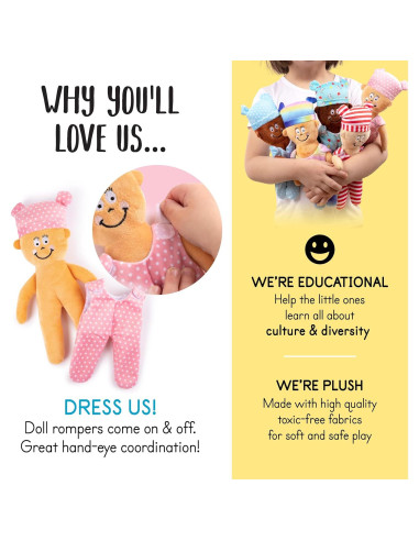 Cesta de Bebés con 5 Muñecas Multiculturales Plush Creations