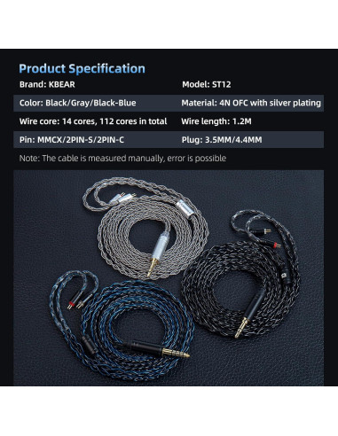 Cable Kbear ST12 Plus 1.2m OFC Plata para Auriculares IEM