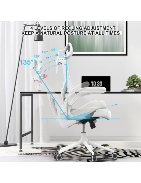 Silla de Oficina Ergonómica CYKOV Blanca con Soporte Lumbar