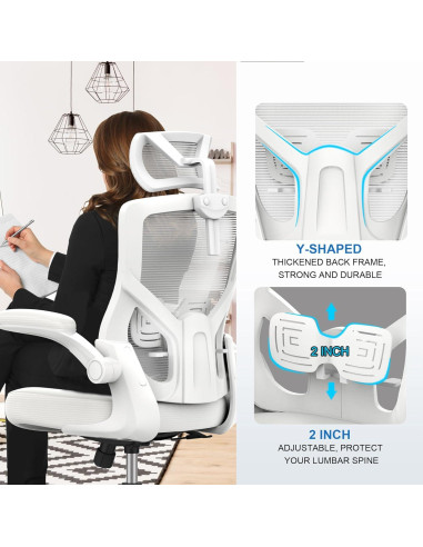 Silla de Oficina Ergonómica CYKOV Blanca con Soporte Lumbar
