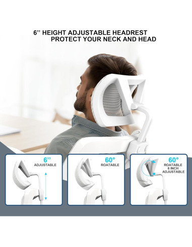 Silla de Oficina Ergonómica CYKOV Blanca con Soporte Lumbar