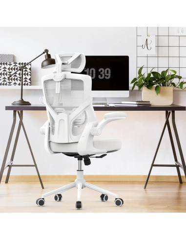 Silla de Oficina Ergonómica CYKOV Blanca con Soporte Lumbar