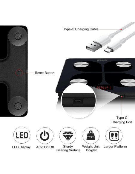 Balanza Inteligente RENPHO Recargable con IMC y Grasa Corporal