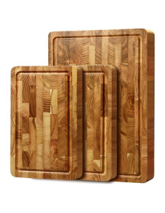 Juego de 3 Tablas de Cortar de Madera de Teca HAONEYS