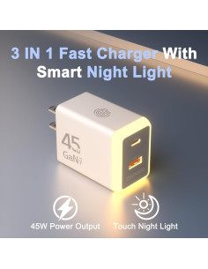 Cargador USB C 45W GaN con Luz Nocturna Doble Puerto 2