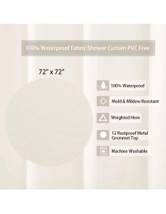 Cortina de Ducha CAROMIO 100% Impermeable Marfil 182.88x182.88 cm 2