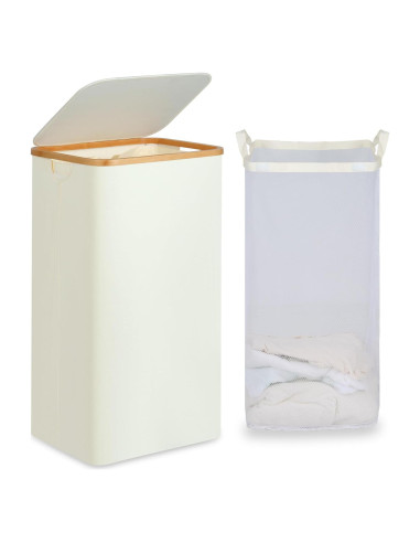 Cesta de Lavandería Efluky 100L con Tapa y Asas de Bambú