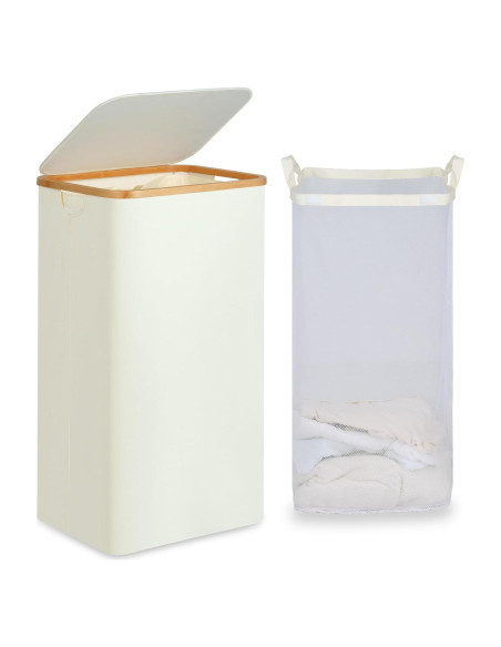 Cesta de Lavandería Efluky 100L con Tapa y Asas de Bambú
