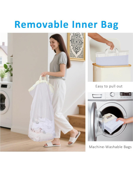 Cesta de Lavandería Efluky 100L con Tapa y Asas de Bambú