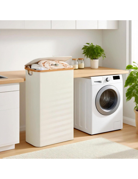 Cesta de Lavandería Efluky 100L con Tapa y Asas de Bambú
