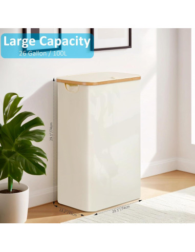 Cesta de Lavandería Efluky 100L con Tapa y Asas de Bambú