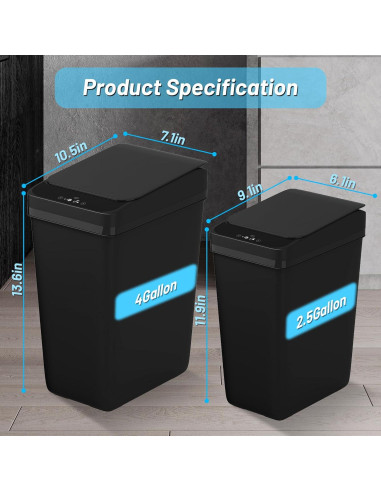 Basurero Automático Procade 2 Pack 4 Gal y 2.5 Gal Negro