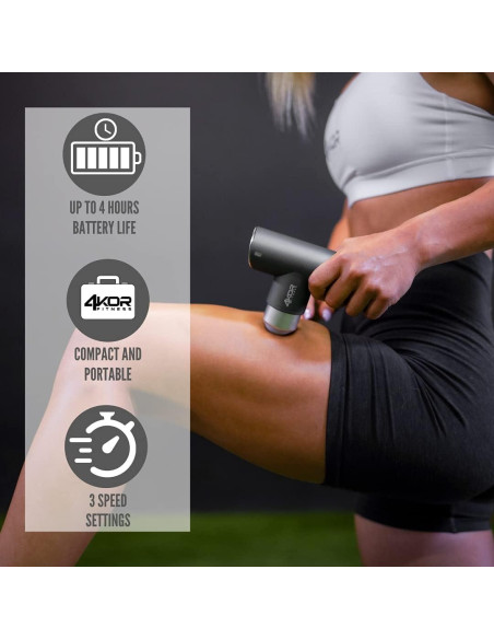 Mini Pistola de Masaje 4KOR Fitness, Portátil 0.45 kg, Silenciosa