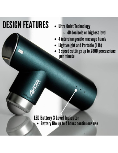 Mini Pistola de Masaje 4KOR Fitness, Portátil 0.45 kg, Silenciosa
