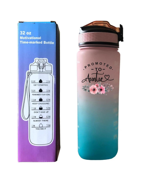 Botella de Agua Motivacional Yipaidel 32 oz con Pajilla Rosa Azul