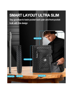 Billetera de cuero para hombres con soporte AirTag y RFID 2